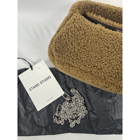 Stand Studio Minnie Fur Bag Faux Shearling Compact Teddy 2 Top Handle Brown - Picture 3 of 16